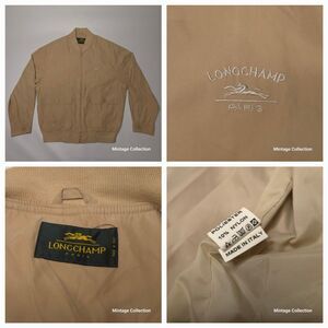 RARE VINTAGE LONGCHAMP PARIS BEIGE TAN LIGHTWEIGHT JACKET SIZE 48 MADE IN ITALY
